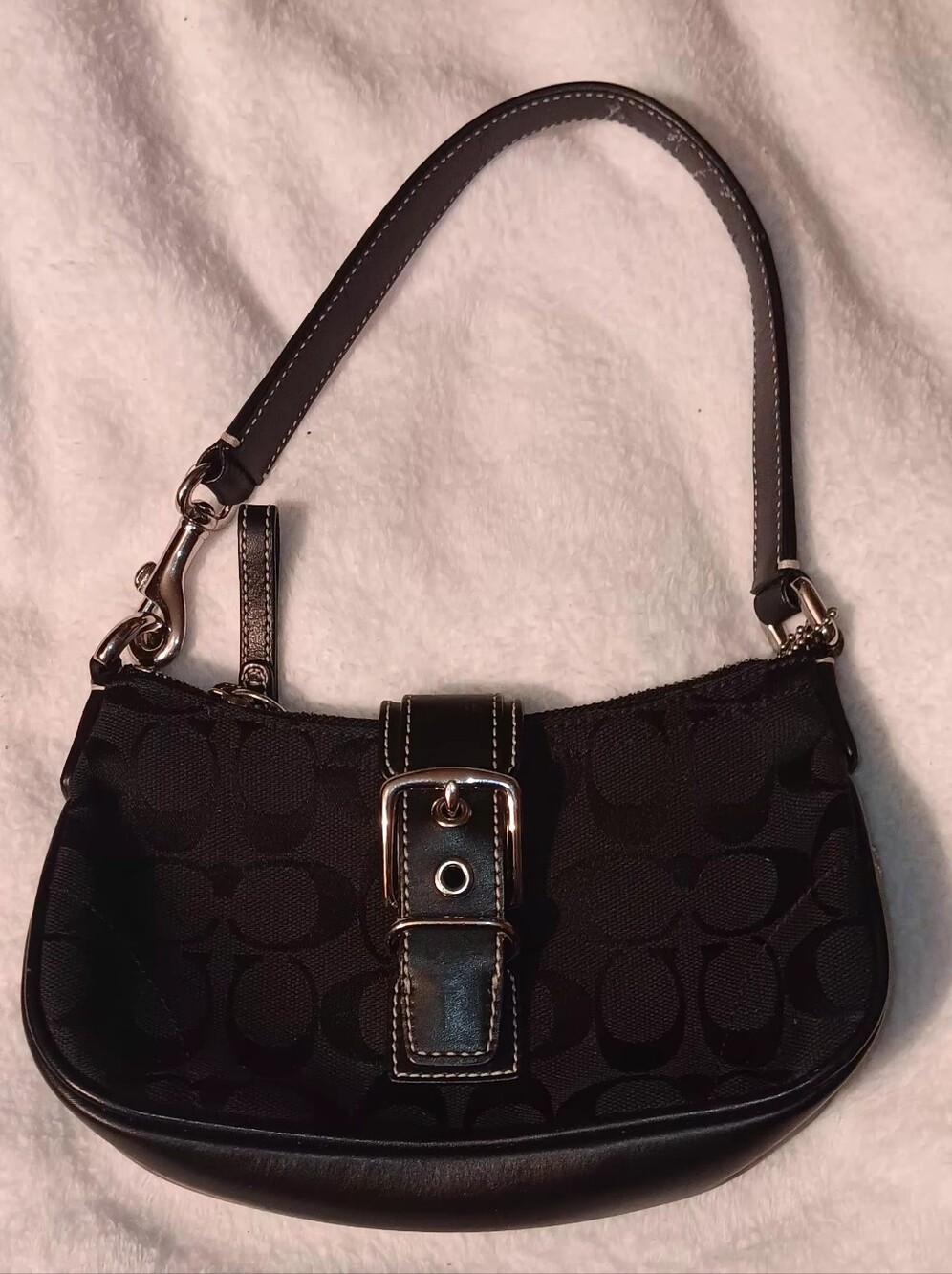 Coach Black Signature Canvas Buckle Shoulder Hand Bag